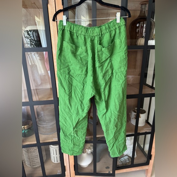 Zara linen pants straight leg high rise pockets drawstring lime green 4043/042 - Picture 5 of 11